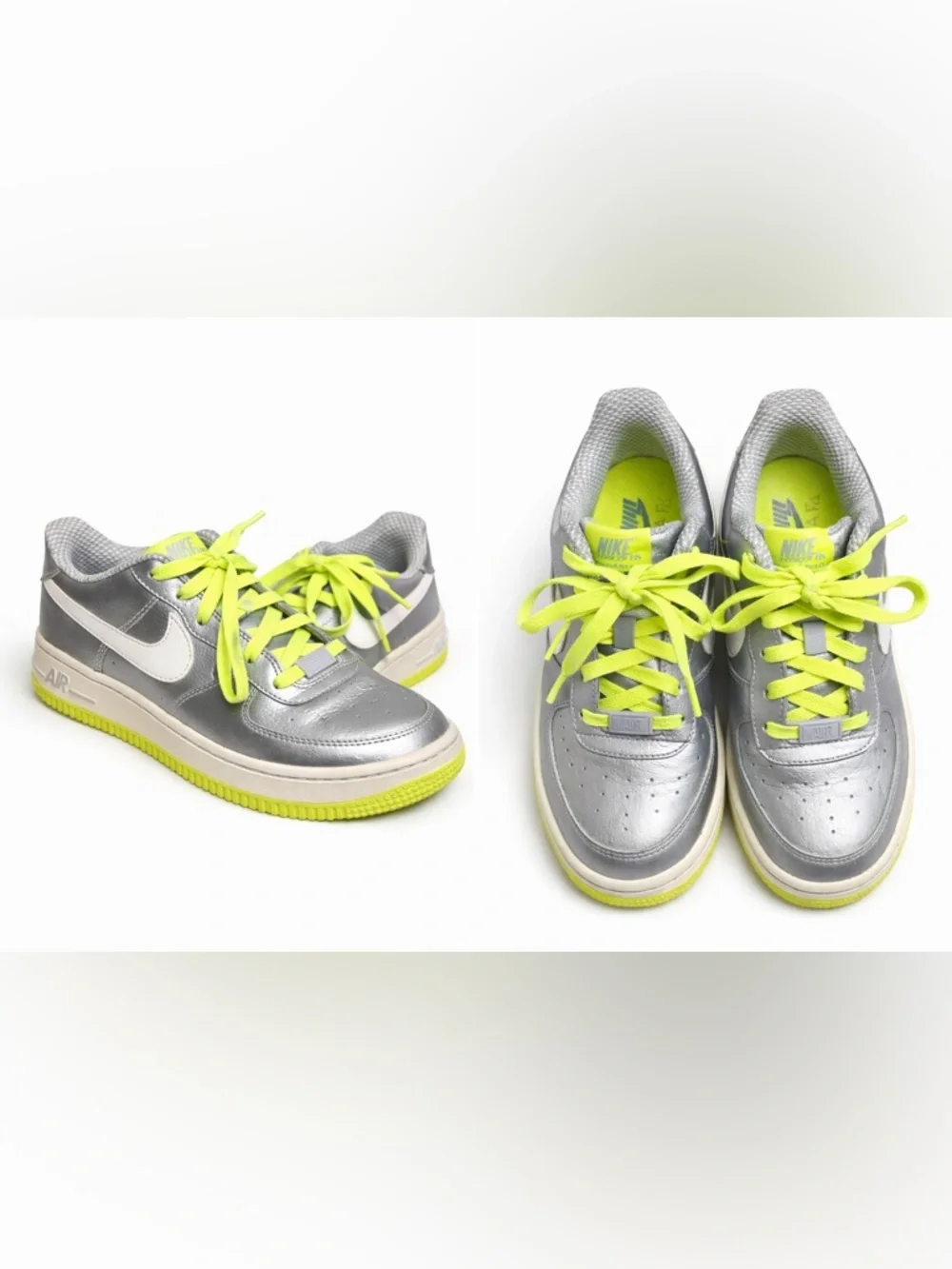 Nike Air Force 1 Silver Volt Neon Size 4.5Y Women’s 6 AF1‎ Low Y2K Streetwear